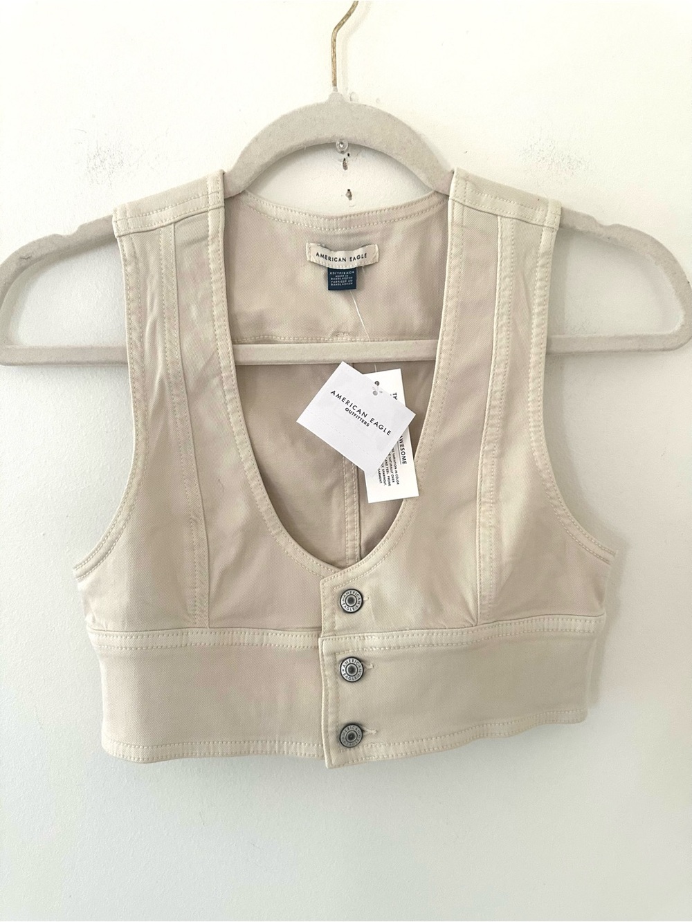 American Eagle Outfitters Cream Cropped Denim Vest